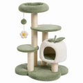 Arbre à chat avec niche, plateformes, couchage et poteaux en sisal, 70 x 50 x 110 cm, vert sauge, blanc cassé et beige