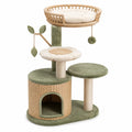 Arbre à chat avec niche, griffoirs et couchages, 90 x 55 x 145 cm, vert sauge, beige et crème