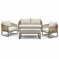 Salon de jardin 4 pièces beige et taupe avec canapé 150 cm, 2 fauteuils 74 cm et table basse 100 x 55 cm
