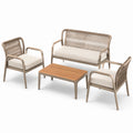 Ensemble de jardin 4 pièces beige, blanc cassé et marron – canapé 133 x 72 x 82 cm, fauteuils 66 x 72 x 82 cm, table 95 x 55 x 40 cm