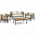 Ensemble 4 pièces beige, noir et marron avec canapé 129 x 72 x 75 cm, 2 fauteuils 69 x 72 x 75 cm et table basse 100 x 60 x 41 cm