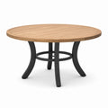 Table de jardin ronde Ø 120 x H 75 cm, plateau à lattes en bois naturel et pieds en métal noir