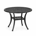 Table de jardin ronde en métal noir Ø 90 x H 74 cm avec trou pour parasol et tablette inférieure