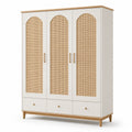 Armoire contemporaine à 3 portes et 3 tiroirs, blanc et bois naturel, 150 x 55 x 200 cm
