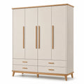 Armoire contemporaine beige et bois naturel, 180 x 55 x 200 cm, 4 portes et 4 tiroirs