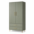 Armoire vert sauge et doré à 2 portes et 2 tiroirs, 90 x 50 x 190 cm