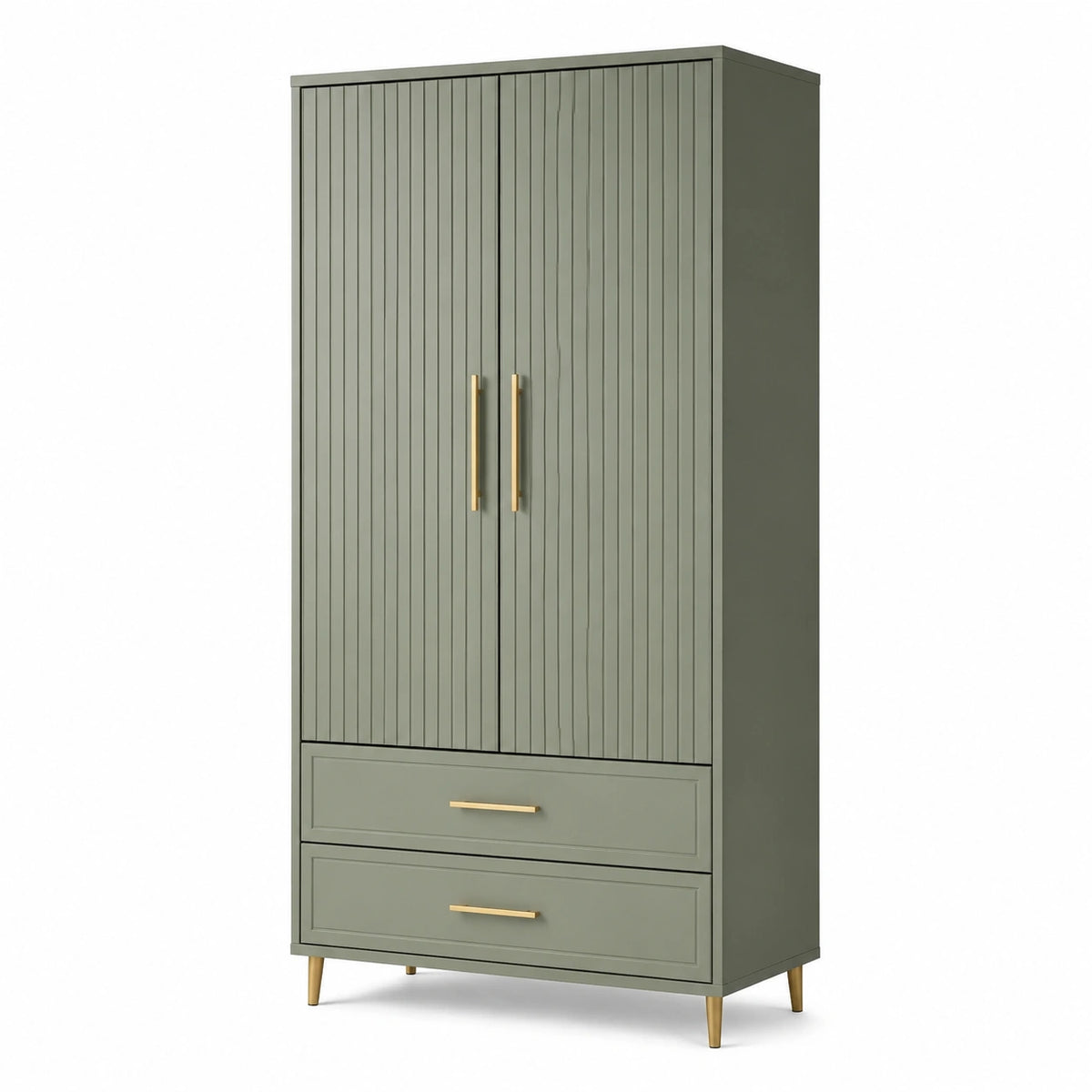 Armoire vert sauge et doré à 2 portes et 2 tiroirs, 90 x 50 x 190 cm