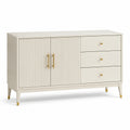 Buffet blanc cassé et doré 120 x 40 x 80 cm avec 2 portes cannelées et 3 tiroirs