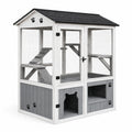 Enclos extérieur pour chat en bois blanc et gris avec grillage, toit noir et plateformes, 120 x 120 x 180 cm