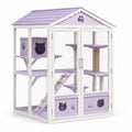 Enclos pour chat en bois à plusieurs niveaux, blanc, violet et beige, 120 x 80 x 180 cm