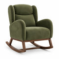 Fauteuil à bascule contemporain en velours vert et bois brun, 78 x 92 x 104 cm