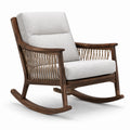 Fauteuil à bascule en bois brun avec coussins gris clair, 72 x 94 x 98 cm