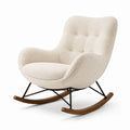 Fauteuil à bascule contemporain en tissu bouclé crème avec patins en bois, 100 x 90 x 96 cm
