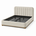 Lit double rembourré beige 180 x 220 x 110 cm pour matelas 160 x 200 cm avec sommier à lattes métalliques
