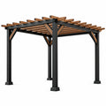 Pergola contemporaine en acier noir et bois brun avec toit ajouré, 300 x 300 x 240 cm