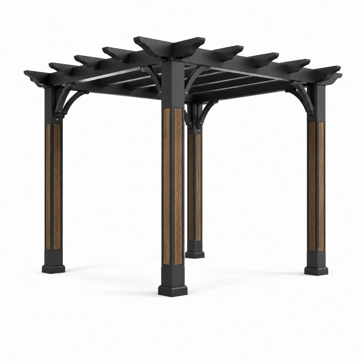 Pergola de jardin en métal noir et brun avec toit ajouré, 300 x 300 x 250 cm
